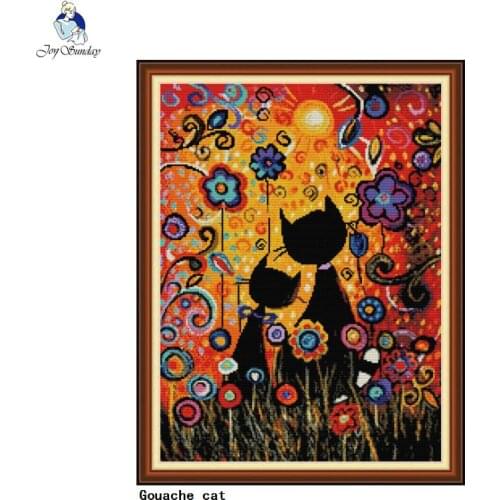 Joy Sunday Gouache cat Animal Pattern Print Cross Stitch Kit 11CT 14CT Embroidery Needlework Set DIY home decoration painting