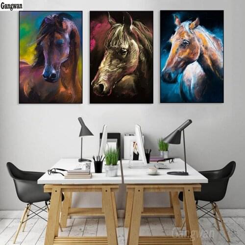 3 pcs sets Coloured Horse Art 5D diy Diamond Painting Animals Diamond Embroidery full Square Round diamond mosaic cross stitch