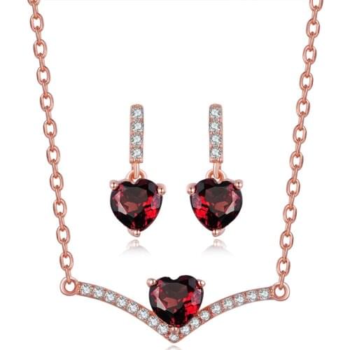 Jewelry Set For Women Korean Cute Heart Shaped Zircon Rose Gold Color Wedding Earrings Necklace Jewellry Wholesale S531