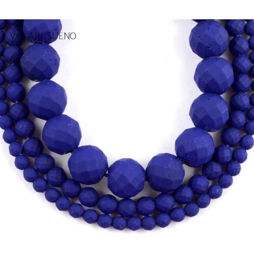 Natural Stone Dark Blue Hematite Stone Matte Rubber Faceted Round Beads For Jewelry Making 2/3/4/6/8/10/12mm Diy Bracelet 15