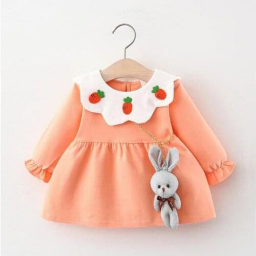 2021 Girls Dress Spring And Autumn New Korean Version Of The Petal Collar Long-Sleeved Tunic Girl Baby Foreign Style Skirt