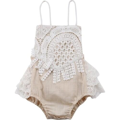 2019 New Summer Toddler Baby Girls Clothing Lace Sling Rompers Backless Jumpsuit Infant Girls Tassel Outfits Cotton Clothes