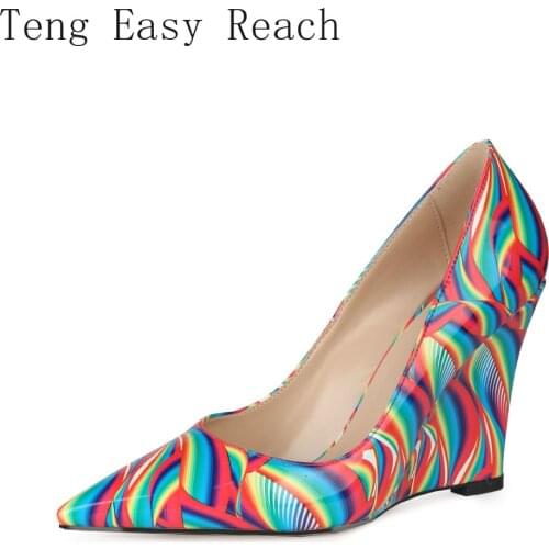 Spring New Pumps Fashion Colorful Thin Heels High Quality Female Pointed Toe Pumps Mature Hot Classic Wedges High Heels Shoes 45