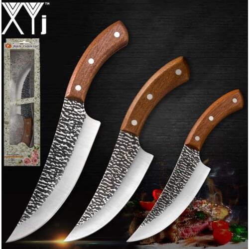 XYj Butcher Cleaver Knife Serbian Chef Forged Stainless Steel 5'' 6'' 7'' Inch Full Tang Blade Camping Hiking Outdoor Tools Set