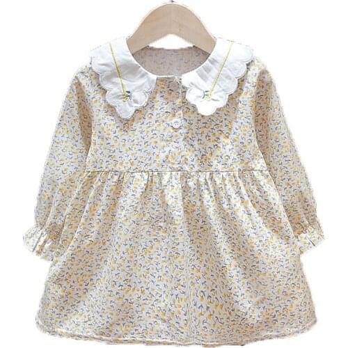 Autumn Cotton Kids Baby Girls Long Sleeve Dress New Fashion Sweet Casual Lapel Children Infant Girls Printed Princess Dress