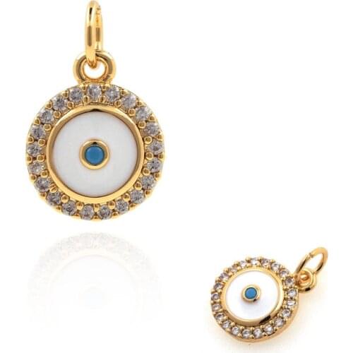 Round Pendant Micropavé CZ Gold Disc Necklace Geometry Charm DIY Jewelry Making Accessories 15.8x9.9x2.8mm