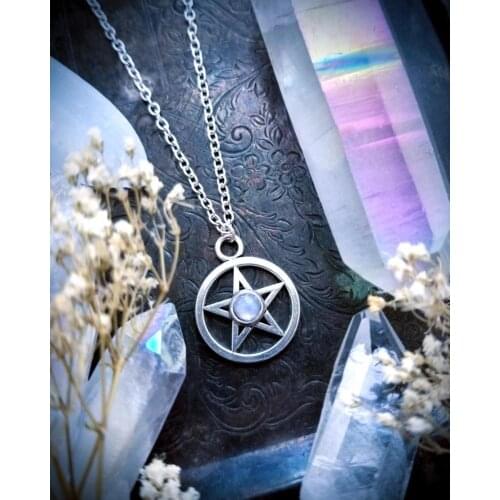Natural Moonstone Pentagram Necklace,wiccan Jewelry,pentacle Necklace,witchy Jewelry,witchcraft Amulet,wicca,pagan Gift,magick