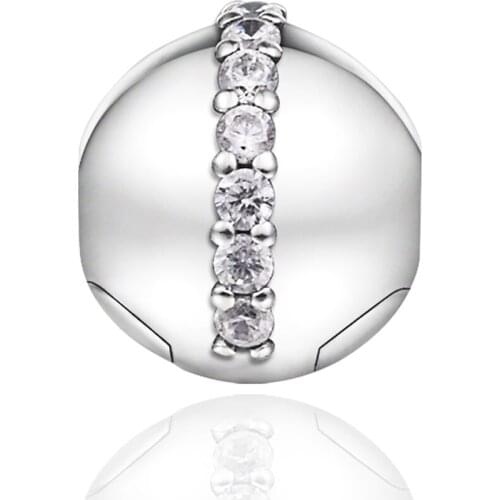 Fits Pandora Bracelet 925 Sterling Silver Sparkling Line Clip Stopper Charms Beads DIY Jewelry Making Gift Bijoux Femme 2021 New