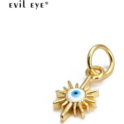 Evil Eye Blue Turkish Evil Eye Pendant Charm Gold Color Copper Pendant for Necklace Bracelet Jewelry Making Accessories BE153