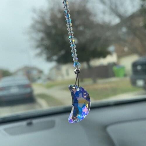 Crystal moon car charm, crescent moon crystal, moon sun catcher, car sun catcher, sun catcher for car, hanging view mirror decor