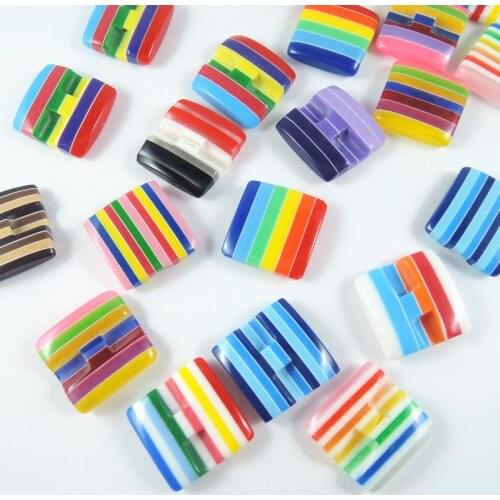 Mixcolor 18*18*5mm 50pcs Striped Square-shape Resin Horizontal hole Flat Back Beads DIY Jewelry Accessories Scrapbook Decoration