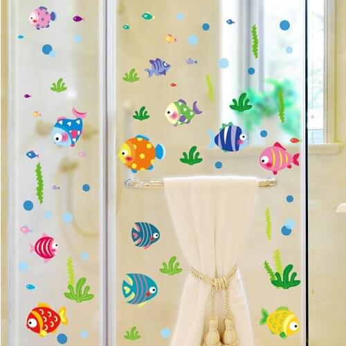 [SHIJUEHEZI] Cartoon Fish Wall Stickers DIY Children Mural Decals for Kids Room Baby Bedroom Bathroom Home Decoration