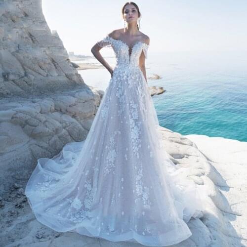 Off the Shoulder Wedding Dresses Appliques Custom Made Tulle Dresses 2020 New Bridal Gowns Lace up