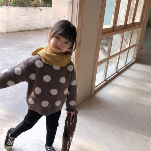 DFXD 2020 Winter New Design Baby Sweater Fashion Dot Round Collar Long Sleeve Knit Pullover Kids Clothing Girls Sweaters 2-8Yrs
