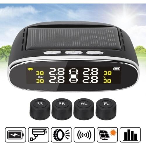 Smart Car TPMS Tyre Pressure Monitoring System Solar Power Digital LCD Display Alarm Systems Tyre Pressure