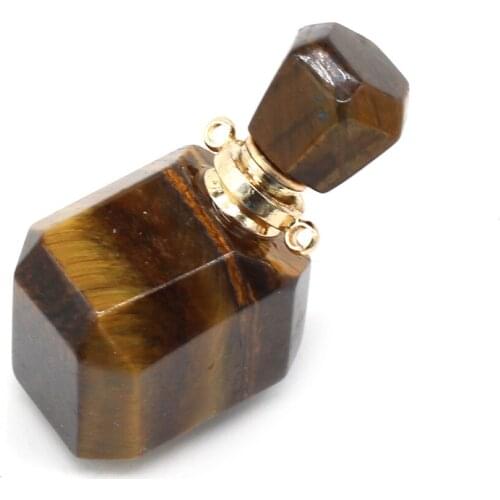 Unique Perfume Bottle Natural Tiger Eye Stone Essential Oil Diffuser Charms Pendant for Jewelry Making DIY Necklace Accessories