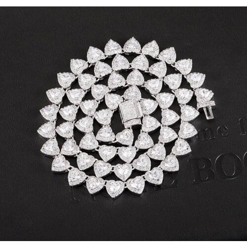 US7 7MM Iced Out Cubic Zircon Necklace Heart Shape CZ Stones Box Buckle Clasp Cuban Link Necklace For Hip Pop Fashion Jewelry