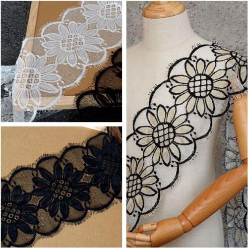 High-end lace fabric eyelash flower two-color embroidery black and white gold lace accessory clothing curtain decoration
