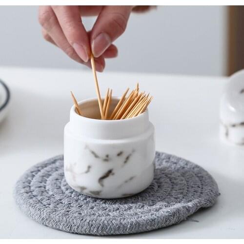 WSHYUFEI Nordic minimalist marble ceramic toothpick holder household living room cotton swab storage box
