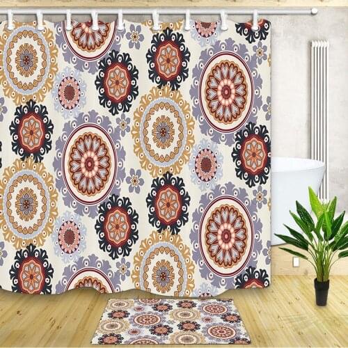 Cartoon flower Circle Curtain Shower Bathroom Decor Waterproof Fabric 12hooks
