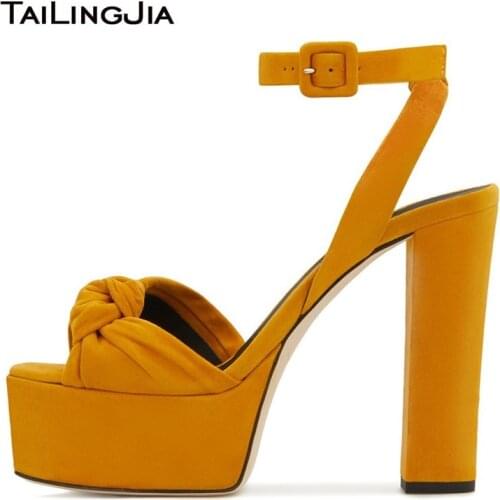 2020 Chunky Heel Platform Party Shoes Woman Knotted High Heels Womens Platforms Ankle Strap High Heel Sandals Ladies Footwear