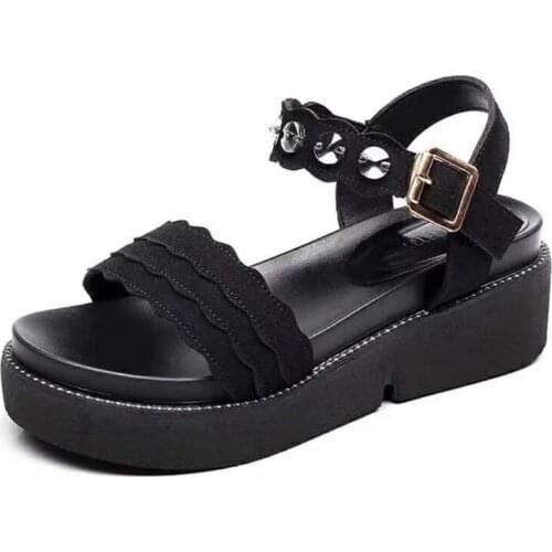 Women sandals Summer Ladies Open Toe Beach Shoes Rhinestone Flat Fish Mouth Buckle Roman Sandals women sandals