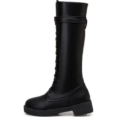 Big Size 9 10 11 12 boots women woman winter boots women women shoes botas Cross strap side zipper round head square heel