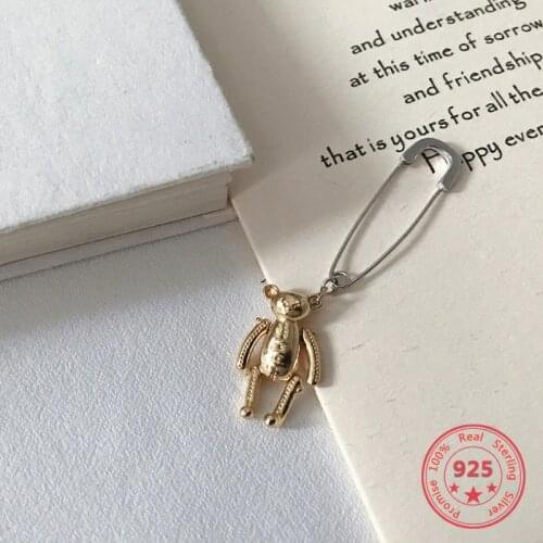Delicate Wholesale Japan Korea Style 925 Sterling Silver Fashion Cute Bear Pin Earring Women Jewelry