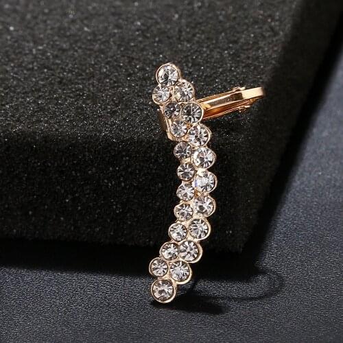 ZLDYOU Women Jewelry High Quality Double Row Full Crystal Ear Cuff Clear Zircon Gold Silver Plated Girl Gift Clip Earrings