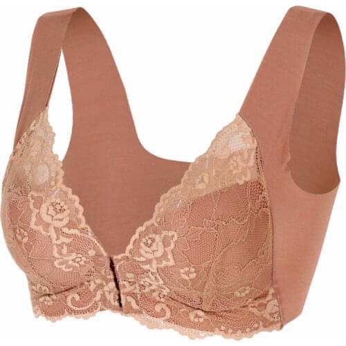 New No Rims Front buckle Large Sexy Lace Lingeries Women Bras Vest Comfortable Sleep Plus Size 115DE Womens Underwear