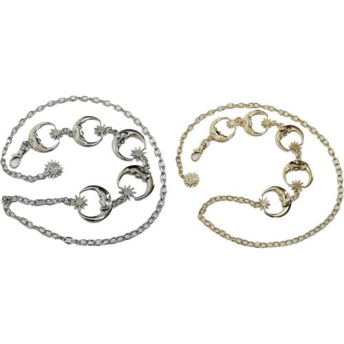 Gothic Punk Women Girls Skinny Belt Vintage Harajuku Bohemian Metal Moon Charm High Waist Chain Beach Party Body Jewelry