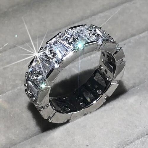 Brand 925 silver Rings for Women Emerald cut T Simulated Diamond Wedding Engagement Band ring finger bijoux femme 2019 Jewelry