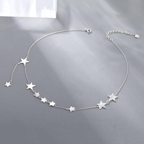 925 Sterling Silver Necklace For Women Simple Stars Charm Pendant Tassel Clavicle Chain Party Jewelry Gift dz661