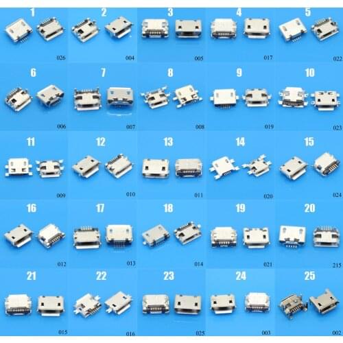 25Models 10-40pcs 5Pin Micro USB Jack Sockect Connector Port 5P Female For Samsung Lenovo Huawei Lenovo Meizu Xiaomi Oppo Vivo