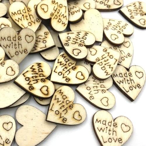 50Pcs Mix Wood Buttons Heart Craft Scrapbook Sewing Appliques 20mm WB447