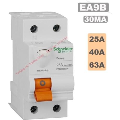 Schneider EASY9B 230VAC 2P25A 40A 63A 30MA Leakage Circuit Breaker Protectio Switch Residual Current Operation Protection Device