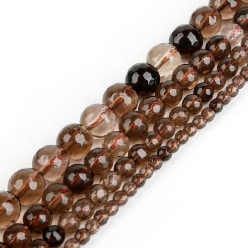 Natural Stone Beads Faceted Smoky Quartzs Loose Beads For Jewelry Making 4mm/6mm/8mm/10mm Spacer Beads DIY Bracelet