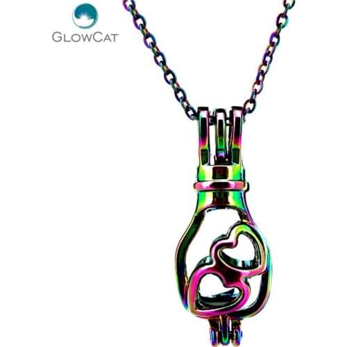 C539 COLORS 30mm Heart Light Bulb Beads Cage Stainless Necklace Women 18" Aroma Essential Oil Diffuser Locket Necklace