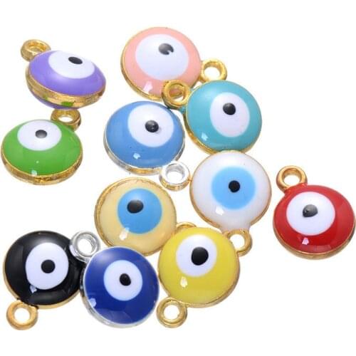 60pcs/lot 10mm two side Blue Evil Eye Charms Floating Beads Turkeys pendant eyes For Bracelets Jewelry finding