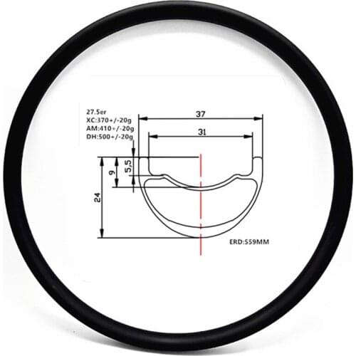 Graphene carbon mtb disc rims 27.5er 37X24mm symmetry tubeless mtb disc rim carbon rims 650b bicycle rim XC 390g bike wheel