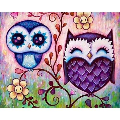 Gatyztory Diy Painting By Numbers Cartoon Owl Canvas Colouring Landscape Handpainted Wall Decor Gift