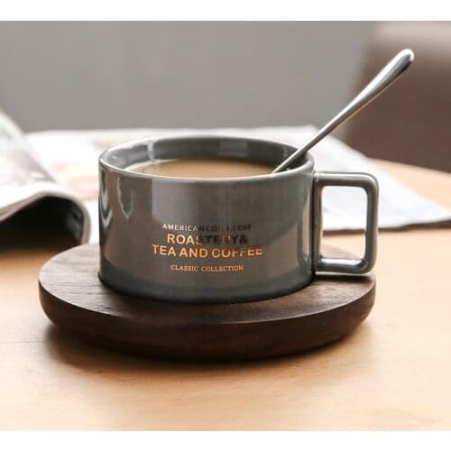 Creative American Style Coffee Cups With Spoon Continental Tea Set Tea Cup Simple Household Matte color Ceramic Coffee Cups Gift