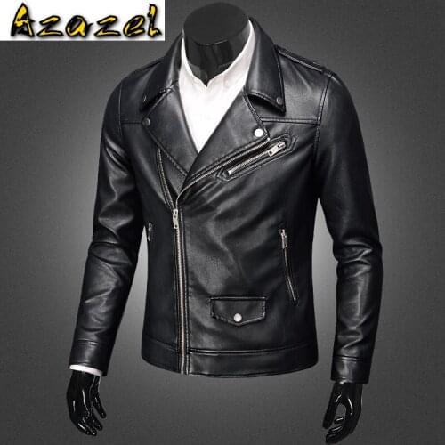 Hot Men High Quality New Spring Fashion PU Leather Jackets Mens Brand Motorcycle Oblique zipper pocket Leather Jacket Coats