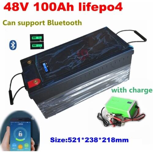 48v 100AH lifepo4 lithium batterry with bluetooth APP for 3000W tricycle inverter Solar energy storage scooter + 10A charger
