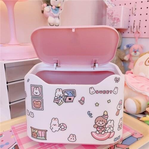 Cute Desktop Waste Box Bin Trash Can Car Storage Bucket Accessories With Lid Garbage Bin Nordic Style Living Room Office