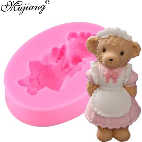 Mujiang 3D Bear Girl Silicone Mold Wedding Fondant Cake Decorating Tools Baby Party Candy Chocolate Mould Soap Resin Clay Moulds