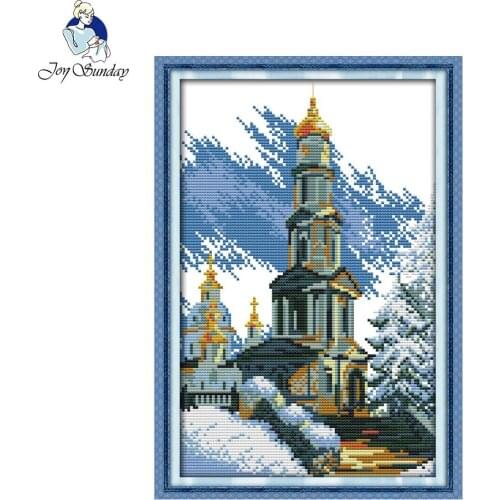 Joy Sunday Wholesale Needlework Stitch 11CT 14CT Cross Stitch Sets for Embroidery Kits Sky City Printed Counted Cross-Stitching
