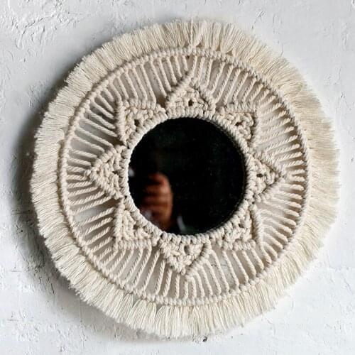 Ins Wall Mirror Decoration Nordic Woven Handmade Tapestry Bohemian Home Decoration Wall Mirrors for Bedroom