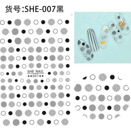 Newest SHE-007 Black and white gold point 3d nail art sticker nail decal stamping export japan designs rhinestones decorations