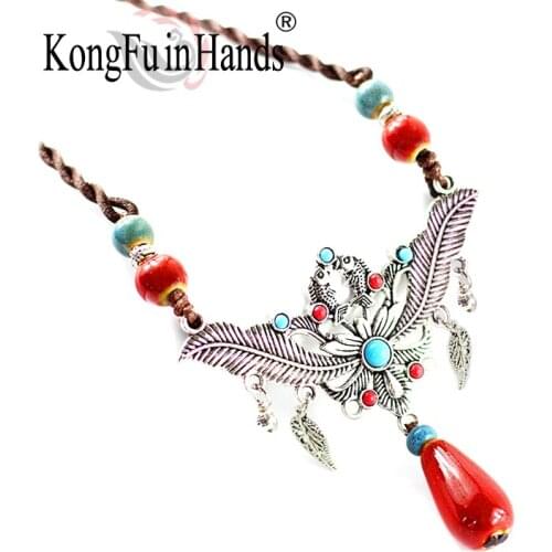 New Arrival Female Bohemia Ceramic Tassel Leaf moon Pendant Necklace Exaggerated Jewelry Long Winter Sweater Chain birthday gift